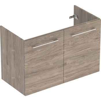 Szafka pod umywalkę meblową Geberit Selnova Square, slim, z dwoma drzwiami: B=98.8cm, Szerokość umywalki=100cm, H=63.5cm, T=50.2cm, Orzech włoski hickory / Melamina, struktura drewna