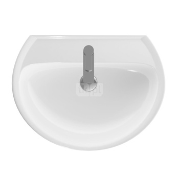 Umywalka Koło Rekord: 65x49cm, Otwór na baterię=Na środku, Przelew=Widoczny, Biały
