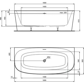 DEA WANNA WOLN. 180X80 W KSZT. D BIAŁA