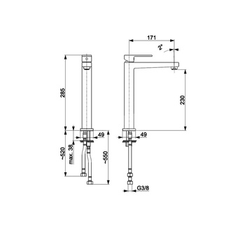 Bateria umywalkowa stojąca nablatowa KFA Armatura LOGON click clack, czarny, montaż blat / otwór na baterię
