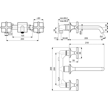 Bateria umywalkowa z podwójną regulacją 268x218x68 mm, wylewka 209 mm, wymagany zestaw 1 (BD355) 5 l/min (3 bary), bez korka spustowego - JOY NEO