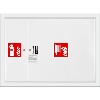 Hydrant DN 25 FIT wnękowy z miejscem na gaśnicę obok zwijadła, wąż 20 m, zamek patent, RAL 9003