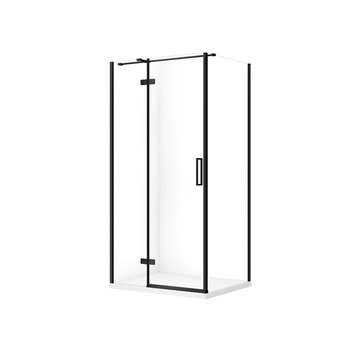 SET C569 KABINA CITY LEWA CZARNA 100X80X195+TAKO SLIM BIAŁY WIR