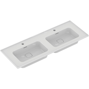 Umywalka podwójna 1240x460x180 mm, 2 otwory na baterię, z przelewem - STRADA II