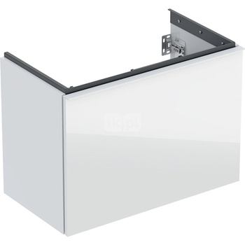 Szafka pod umywalkę Geberit Acanto, z szufladą i szufladą wewnętrzną, krótka: Szerokość umywalki=75cm, Korpus: biały / lakierowany na wysoki połysk, Front: biały / szkło błyszczące, Uchwyt: biały / powlekany proszkowo, matowy