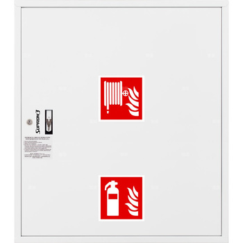 Hydrant DN 25 zawieszany z miejscem na gaśnicę pod zwijadłem, wąż 20 m, zamek patent, RAL 9003