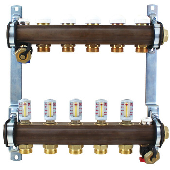 Rozdzielacz do ogrzewania podłogowego HERZ 11-obieg. GW 1'' x GZ 3/4'' + przepływomierz + zawór napełn/spust + odpowietrznik