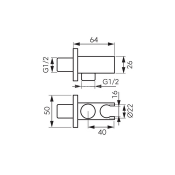 Przyłącze kątowe G1/2 do węża natryskowego, z uchwytem, chrom
