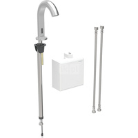 Bateria umywalkowa Geberit Piave, stojąca, zasilanie bateryjne, z natynkową skrzynką funkcyjną, z mieszaczem, stal nierdzewna
