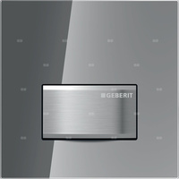 Przycisk uruchamiający Geberit typ 50 do systemu spłukiwania pisuarów z pneumatycznym uruchamianiem spłukiwania, kwadratowy: 13x13x1.2cm, Szkło dymione, Materiał=Cynkowy odlew ciśnieniowy / szkło