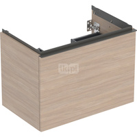 Szafka pod umywalkę Geberit Acanto, z szufladą i szufladą wewnętrzną: Szerokość umywalki=75cm, Korpus i front: dąb / melaminowa struktura drewna, Uchwyt: lava / malowany proszkowo, matowy