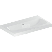 Umywalka GEBERIT iCon Light prostokątna, biała / KeraTect, 750mm, bez otworu na baterię, z odpływem przelewowym, półka od ściany