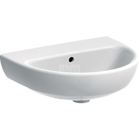 Umywalka GEBERIT Selnova owalna, biała, 500mm, bez otworu na baterię, z odpływem przelewowym, półka od ściany