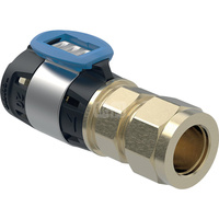 Złączka przejściowa GEBERIT FlowFit, brąz krzemowy bezołowiowy, 20 mm x 18 mm (śrubunek zaciskowy x łącznik zaprasowywany)