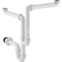 Syfon rurowy Geberit do dwóch umywalek, model oszczędzający przestrzeń, wylot poziomy: d=40mm, G=1 1/2″, Biały-alpin