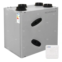 Rekuperator Reversus 450+ z panelem Wi-Fi, z wymiennikiem przeciwprądowym (wydatek 430 m³/h), z by-passem, z nagrzewnicą wstępną, z uchwytami mocującymi do ściany