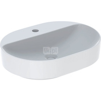 Umywalka GEBERIT Variform eliptyczna, biała / KeraTect, 600mm, otwór na baterię na środku, stawiana na blat, bez odpływu przelewowego, półka od ściany