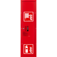 Hydrant DN 52 zawieszany boczny z koszem, z miejscem na gaśnicę, wąż 20 m, zamek patent, RAL 3000 prawy