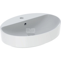 Umywalka GEBERIT Variform owalna, biała / KeraTect, 600mm, otwór na baterię na środku, stawiana na blat, z odpływem przelewowym, półka od ściany