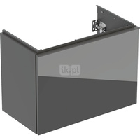 Szafka pod umywalkę Geberit Acanto, z szufladą i szufladą wewnętrzną, krótka: Szerokość umywalki=75cm, Korpus: lava / lakierowany matowy, Front: lava / szkło błyszczące, Uchwyt: lava / malowany proszkowo, matowy