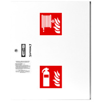 Hydrant DN 52 zawieszany z koszem, 600x500x200 mm, z miejscem na gaśnicę, wąż 15 m, zamek patent, RAL 9003