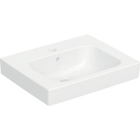 Umywalka GEBERIT Modo prostokątna, biała, 500mm, otwór na baterię na środku, z odpływem przelewowym, półka od ściany