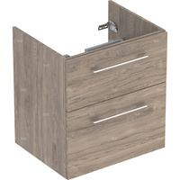 Szafka pod umywalkę meblową Geberit Selnova Square, slim, z dwoma szufladami: B=58.8cm, Szerokość umywalki=60cm, H=63.5cm, T=50.2cm, Orzech włoski hickory / Melamina, struktura drewna 