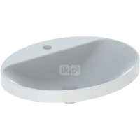 Umywalka GEBERIT Variform eliptyczna, biała / KeraTect, 600mm, otwór na baterię na środku, wpuszczana w blat, bez odpływu przelewowego, półka od ściany