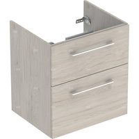 Szafka pod umywalkę meblową Geberit Selnova Square, slim, z dwoma szufladami: B=58.8cm, Szerokość umywalki=60cm, H=63.5cm, T=50.2cm, Orzech włoski hickory jasny / Melamina, struktura drewna 