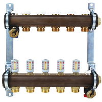 Rozdzielacz do ogrzewania podłogowego HERZ 13-obieg. GW 1'' x GZ 3/4'' + przepływomierz + zawór napełn/spust + odpowietrznik