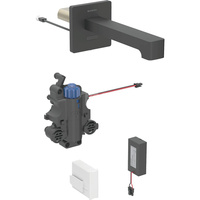 Bateria umywalkowa Geberit Brenta, ścienna, zasilanie bateryjne, do podtynkowej skrzynki funkcyjnej, z mieszaczem termostatycznym, L=22cm, czarny mat