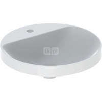 Umywalka GEBERIT Variform okrągła, biała / KeraTect, 480mm, otwór na baterię na środku, wpuszczana w blat, bez odpływu przelewowego, półka od ściany