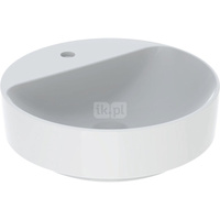 Umywalka GEBERIT Variform okrągła, biała / KeraTect, 450mm, otwór na baterię na środku, stawiana na blat, bez odpływu przelewowego, półka od ściany