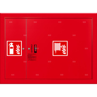 Hydrant DN 52 wnękowy z miejscem na gaśnicę obok zwijadła, wąż 20 m, zamek patent, RAL 3000