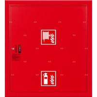 Hydrant DN 33 wnękowy z miejscem na gaśnice pod zwijadłem, wąż 30 m, ocynk fasada, zamek patent, RAL 3000