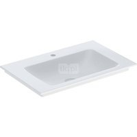 Umywalka GEBERIT ONE prostokątna, biała / KeraTect, 750mm, otwór na baterię na środku, nakładany od góry, bez odpływu przelewowego, półka od ściany