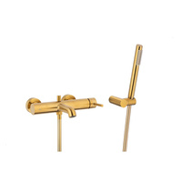 MOZA BATERIA WANNOWA POZIOMA, ŚCIENNA + ZESTAW NATRYSKOWY PUNKTOWY PREMIUM, ZŁOTY SZCZOTKOWANY PVD