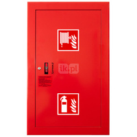 Hydrant DN 52 wnękowy z koszem, 850x500x200 mm, z miejscem na gaśnicę, wąż 2x20 m, zamek patent, RAL 3000