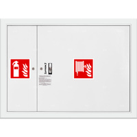 Hydrant DN 52 wnękowy z miejscem na gaśnicę obok kosza, wąż 20 m, zamek patent, RAL 9003
