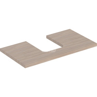 Blat pod umywalkę Geberit ONE z wycięciem, do umywalki nablatowej w kształcie misy: B=89.4cm, Dąb, Melamina, struktura drewna, Przekrój=Na środku