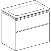 Zestaw umywalki meblowej Geberit iCon slim rim, z szafką pod umywalkę, z dwoma szufladami i zestawem odpływowo-przelewowym do umywalki: B=75cm, Umywalka: biały, Korpus i front: biały / lakierowany na wysoki połysk, Uchwyt: chromowany z połyskiem 