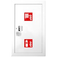 Hydrant DN 52 wnękowy z koszem, 850x500x200 mm, z miejscem na gaśnicę, wąż 2x20 m, zamek patent, RAL 9003