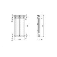 Grzejnik żeberkowy KFA Armatura G600F/4 aluminium, podłączenie boczne 672 x 322 mm, kolor czarny