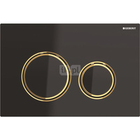 Przycisk uruchamiający Geberit Sigma50, przedni, szkło czarne, pierścienie: mosiądz, okrągły