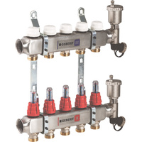 Rozdzielacz do ogrzewania podłogowego GEBERIT Volex 8-obieg. stal nierdzewna GW 1'' x eurokonus 3/4'' + przepływomierz + zawór napełn/spust + odpowietrznik