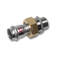 Śrubunek SANHA NiroSan Press Industry z uszczelką i nakrętką z mosiądzu trzyczęściowy, stal nierdzewna, 22 mm x 3/4'' (zw x GZ)