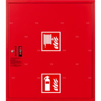 Hydrant DN 25 zawieszany z miejscem na gaśnicę pod zwijadłem, wąż 30 m, zamek patent, RAL 3000