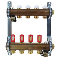 Rozdzielacz do ogrzewania podłogowego HERZ 15-obieg. mosiądz GW 1'' x GZ 3/4'' + przepływomierz + zawór napełn/spust + odpowietrznik