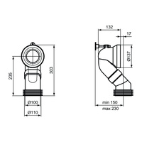 Kolanko 90 st. dł. 90mm z mocowaniem