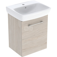 Geberit Selnova Square Zestaw szafki pod umywalkę , B50cm, H64.9cm, T42cm, z jednymi drzwiami, orzech włoski hickory jasny, z umywalką kompaktową, z przelewem, z otworem na baterię